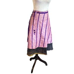 Vintage Pink & Purple 2 Layered Wrap Around Skirt With Black Lace Trim OS READ